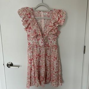 Pink ruffle v-neck mini dress